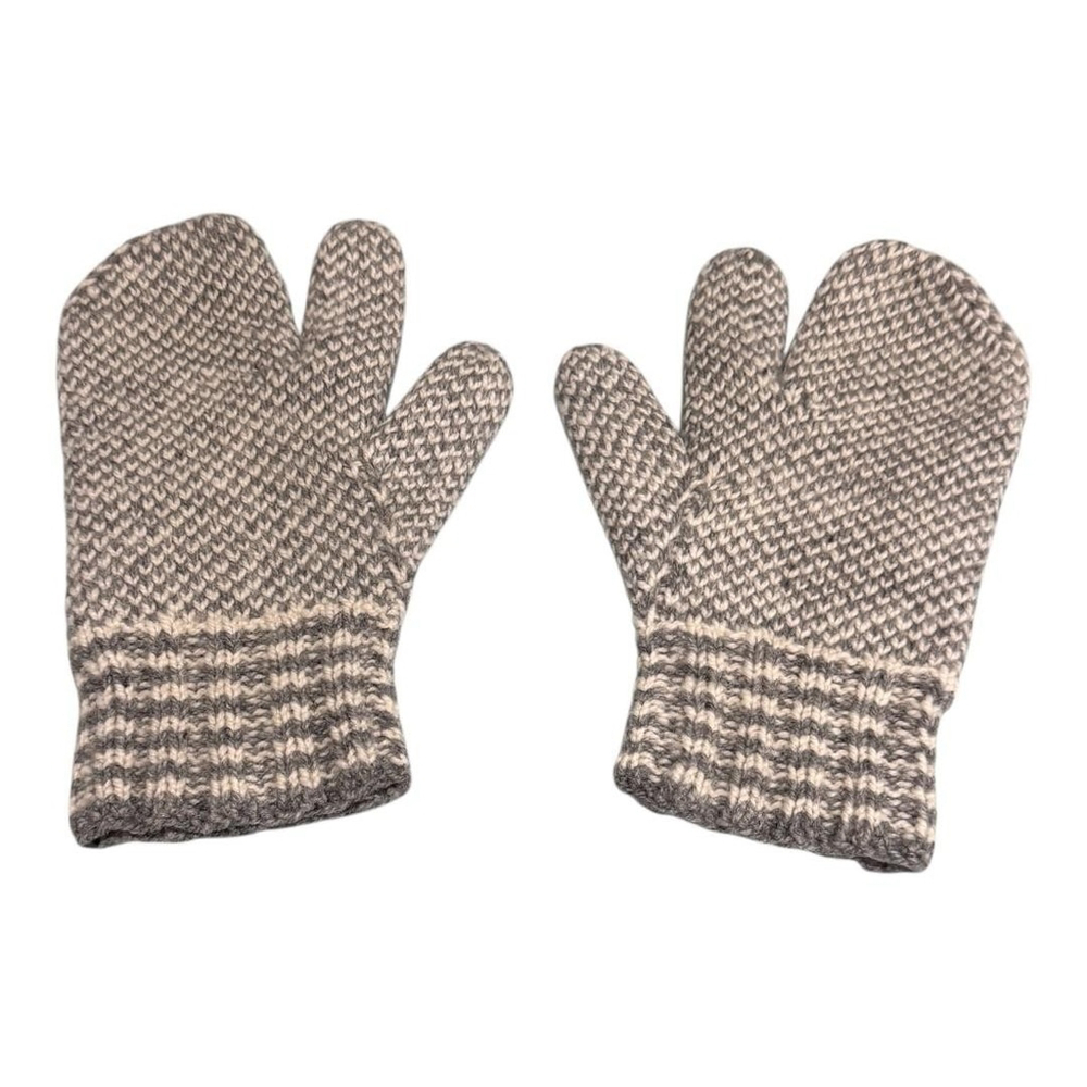 Knit Mittens Womens One Size Gray Cream Marled Winter Gloves Warm Cozy